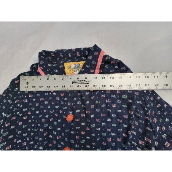 Vintage Martha Egan Button-Front Shirt Dress Medium Navy Printed Short Sleeve - Picture 5 of 8